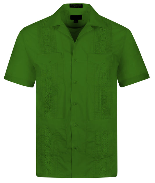 Omega Green Cuban Guayabera Short Sleeve Shirt, Wedding Cigar Beach Bartender