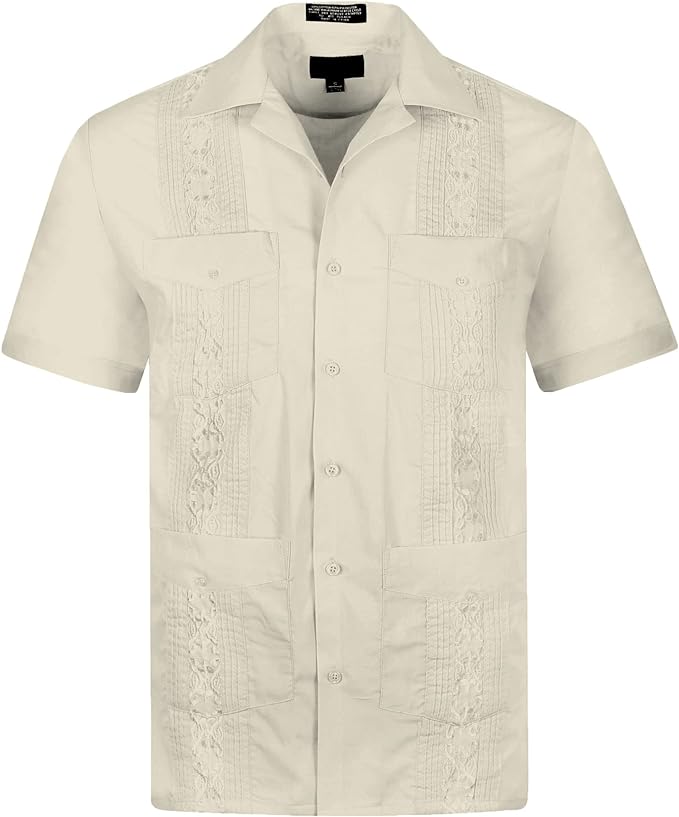 Omega Ivory Cuban Guayabera Short Sleeve Shirt, Wedding Cigar Beach Bartender