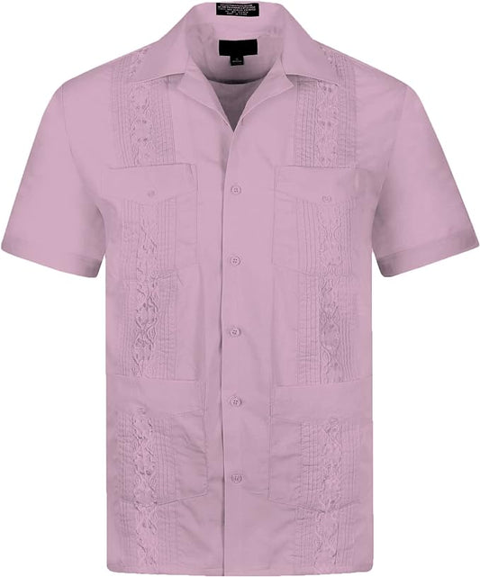 Omega Lilac Cuban Guayabera Short Sleeve Shirt, Wedding Cigar Beach Bartender