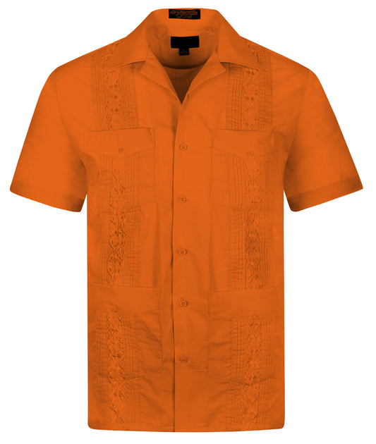 Omega Orange Cuban Guayabera Short Sleeve Shirt, Wedding Cigar Beach Bartender