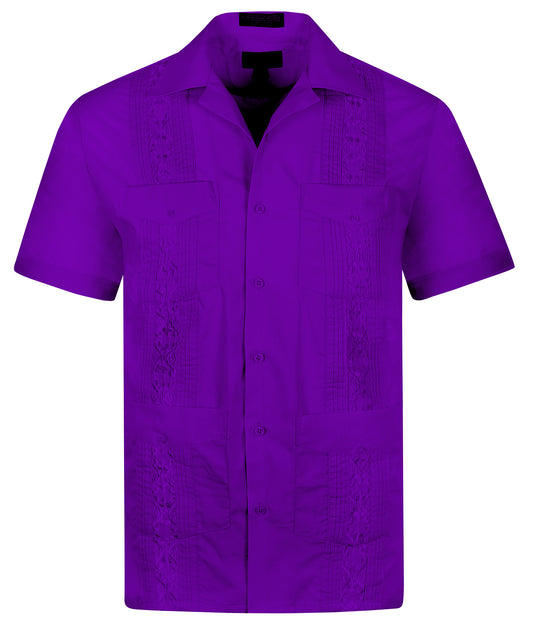 Omega Purple Cuban Guayabera Short Sleeve Shirt, Wedding Cigar Beach Bartender