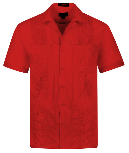 Omega Red Cuban Guayabera Short Sleeve Shirt, Wedding Cigar Beach Bartender