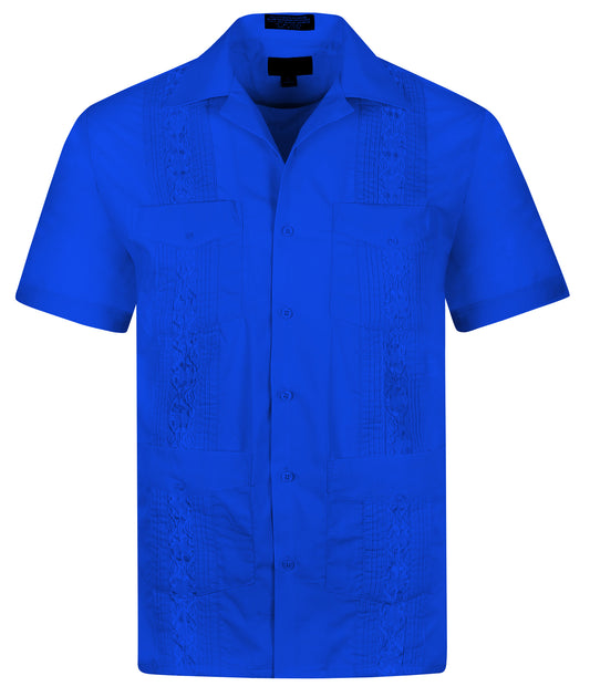 Omega Royal blue Cuban Guayabera Short Sleeve Shirt, Wedding Cigar Beach Bartender