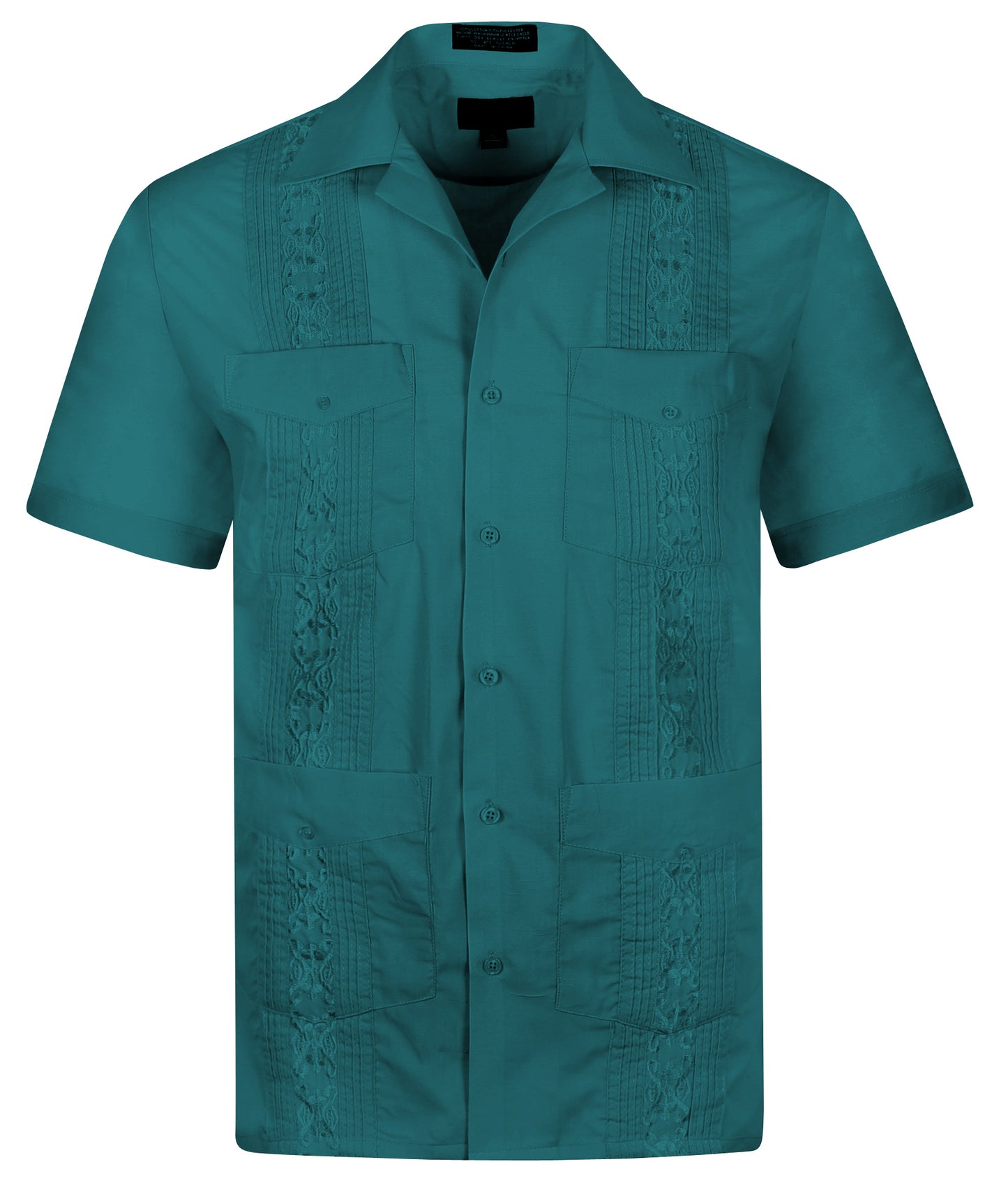 Omega Teal Cuban Guayabera Short Sleeve Shirt, Wedding Cigar Beach Bartender