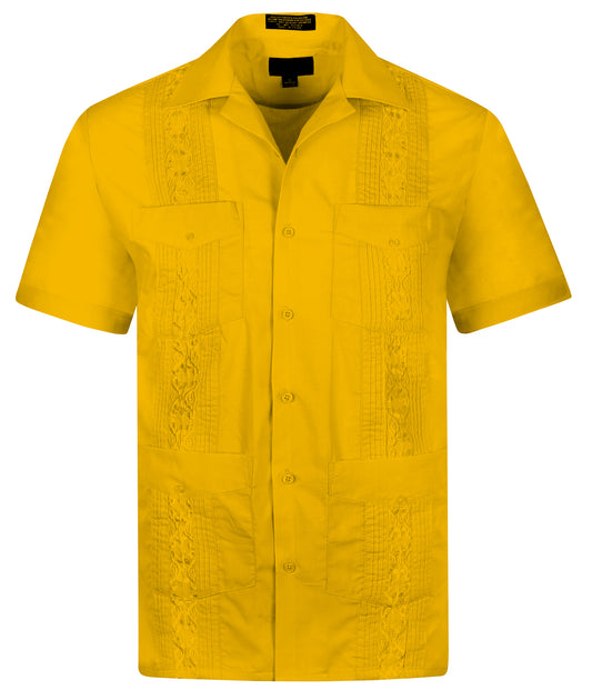 Omega Yellow Cuban Guayabera Short Sleeve Shirt, Wedding Cigar Beach Bartender