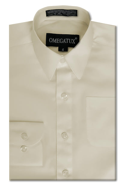 Boy's Ivory Long Sleeve Cotton Blend Dress Shirts OmegaTux Boy's Ivory Long Sleeve Cotton Blend Dress Shirts OmegaTux