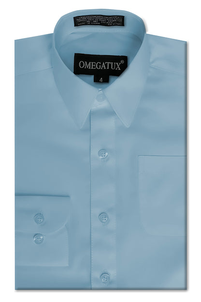 Boy's Light Blue Long Sleeve Cotton Blend Dress Shirts