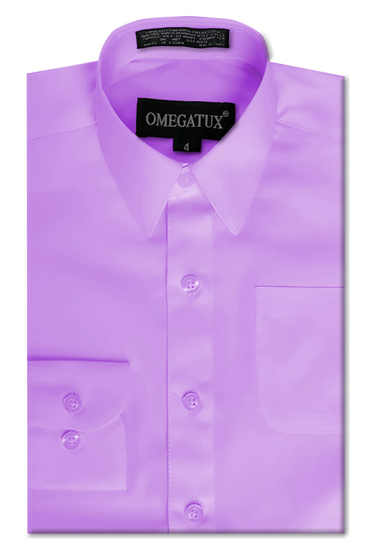 Boy's Lilac Long Sleeve Cotton Blend Dress Shirts