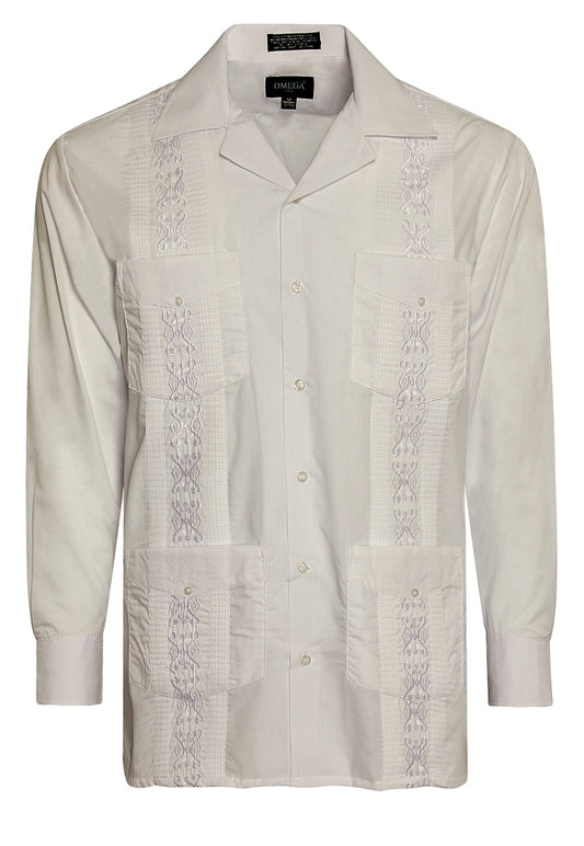 Omega Ivory Cuban Guayabera Long Sleeve Shirt, Wedding Cigar Beach Bartender