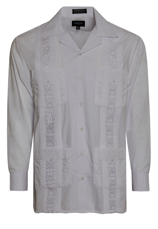 Omega Light Grey Cuban Guayabera Long Sleeve Shirt, Wedding Cigar Beach Bartender