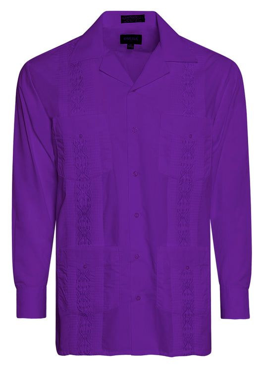 Omega Purple Cuban Guayabera Long Sleeve Shirt, Wedding Cigar Beach Bartender