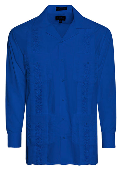 Omega Royal Blue Cuban Guayabera Long Sleeve Shirt, Wedding Cigar Beach Bartender