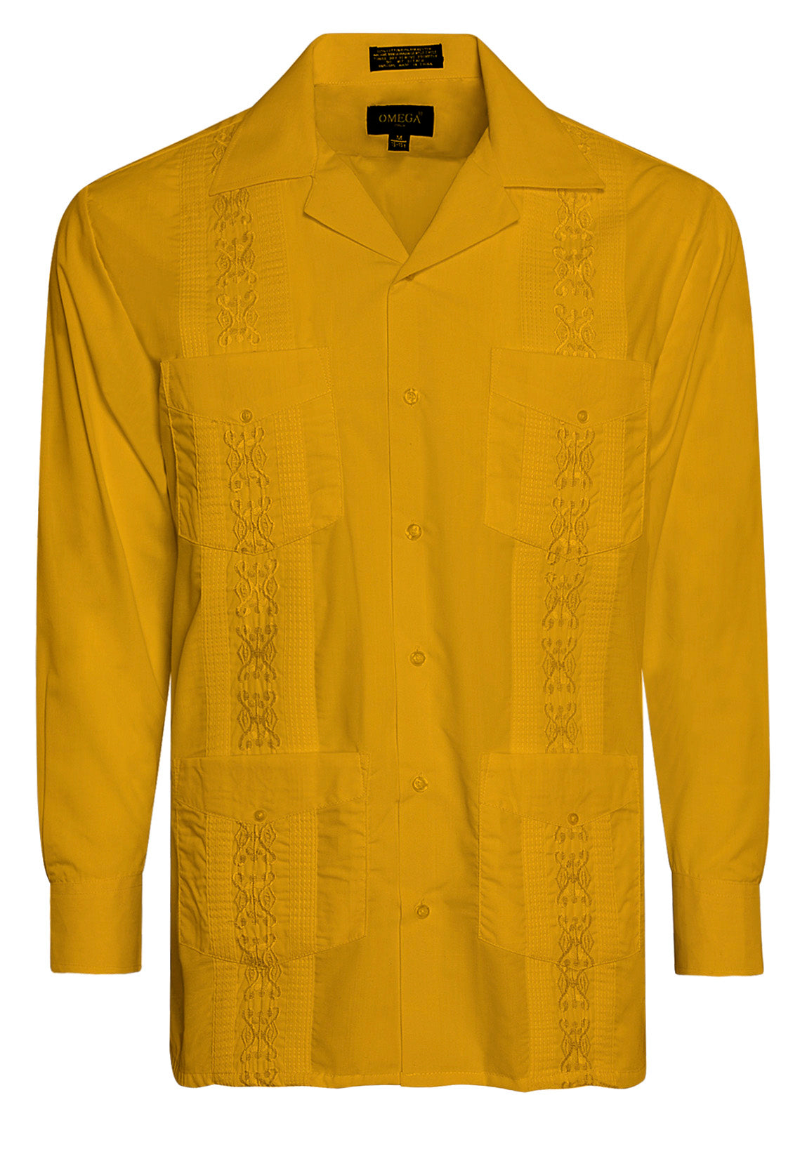 Omega Yellow Cuban Guayabera Long Sleeve Shirt, Wedding Cigar Beach Bartender