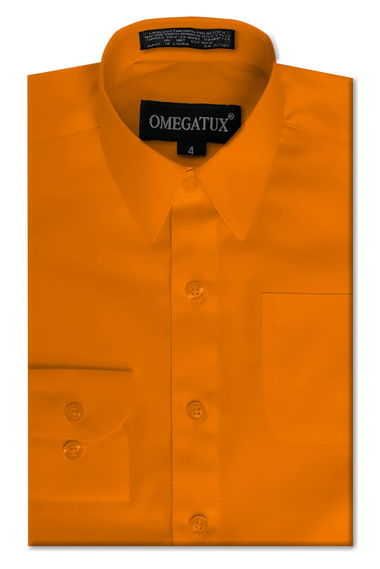 Boy's Orange Long Sleeve Cotton Blend Dress Shirts