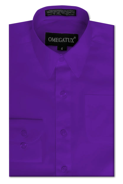 Boy's Purple Long Sleeve Cotton Blend Dress Shirts