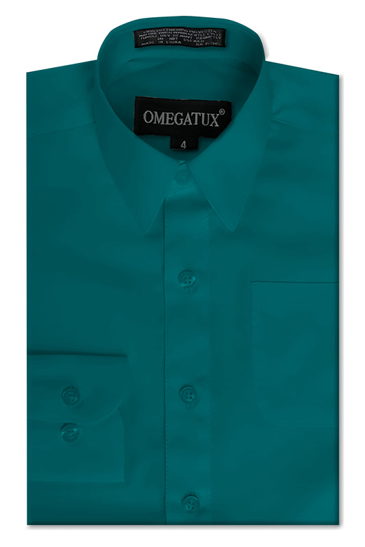 Boy's Teal Long Sleeve Cotton Blend Dress Shirts