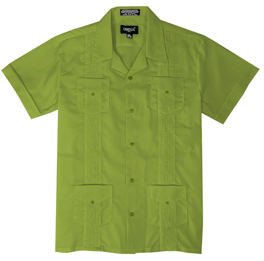 Kids Boys Apple Green Guayabera Short Sleeve Cuban Shirt Wedding Beach Baptism-Juniors