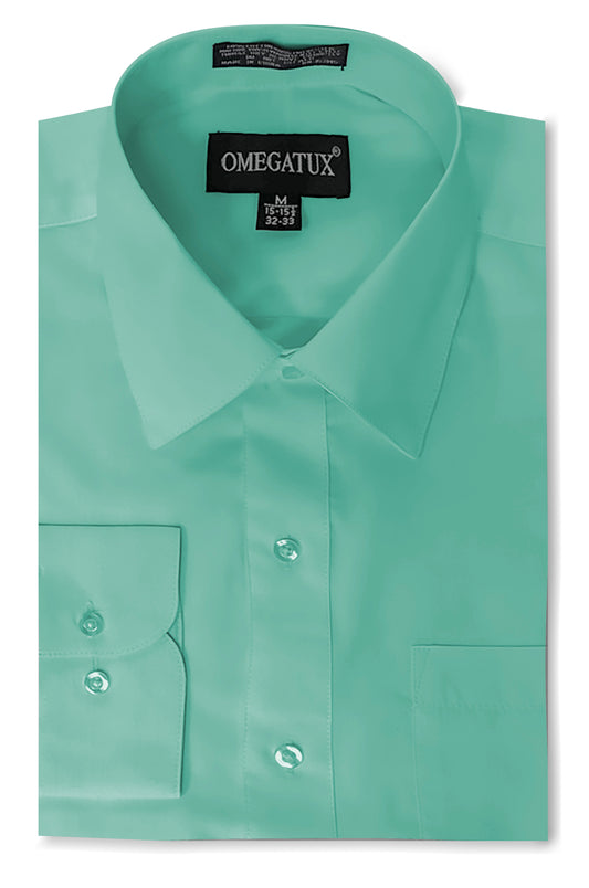 Aqua Long Sleeve Cotton Blend Dress Shirts with Convertible Cuffs