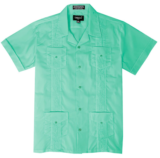 Kids Boys Agua Guayabera Short Sleeve Cuban Shirt Wedding Beach Baptism-Juniors