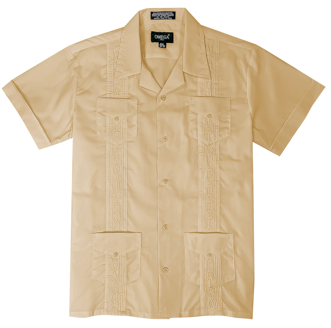 Kids Boys Khaki Guayabera Short Sleeve Cuban Shirt Wedding Beach Baptism-Juniors