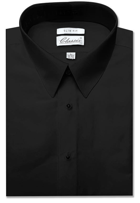 Men's Slimfit Microfiber Tuxedo Dress Shirt Black Laydown Collar, Non Pleat