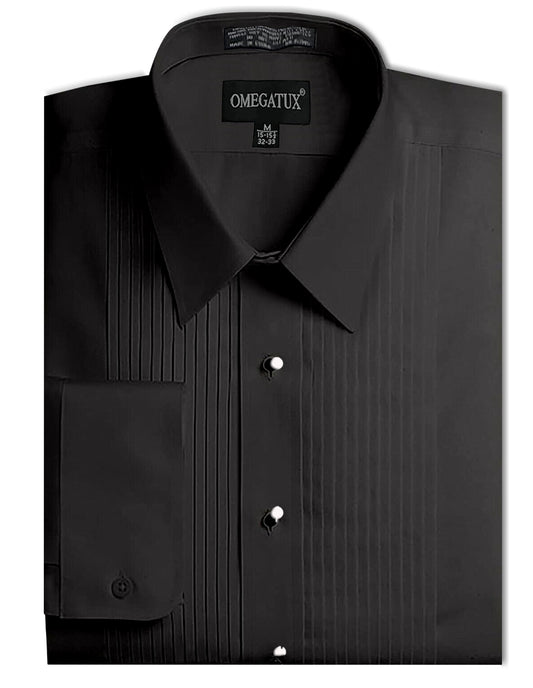 Men's Formal Laydown Collar Black Tuxedo Shirt, 1/4" Pleat