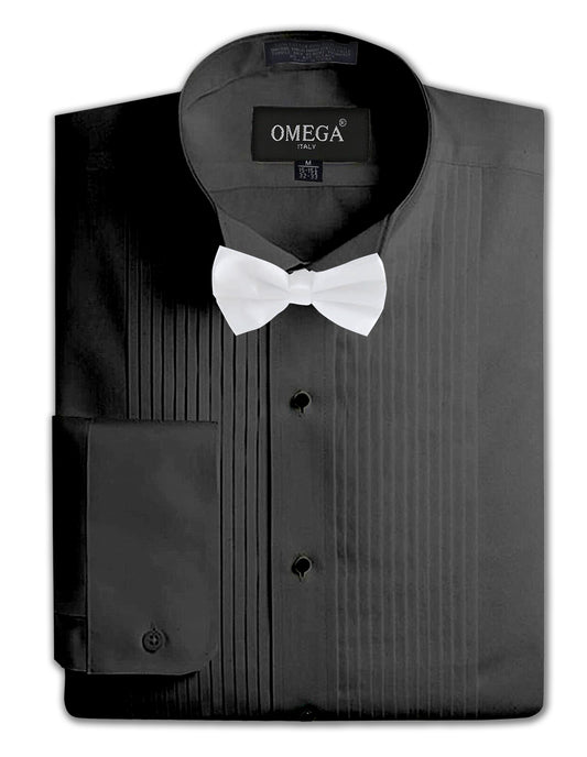 Men's Formal Wing Collar Black Tuxedo Shirt, 1/4" Pleat