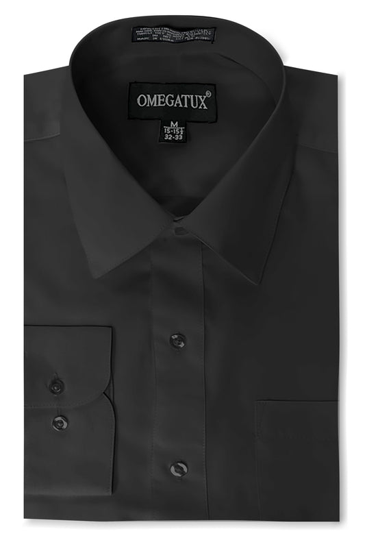 Black Long Sleeve Cotton Blend Dress Shirts with Convertible Cuffs