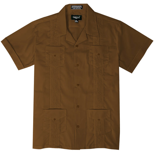 Kids Boys Brown Guayabera Short Sleeve Cuban Shirt Wedding Beach Baptism-Juniors