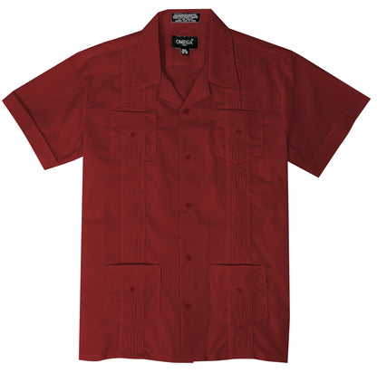 Kids Boys Burgundy Guayabera Short Sleeve Cuban Shirt Wedding Beach Baptism-Juniors