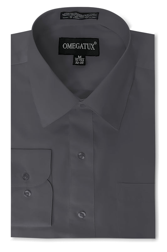 Charcoal Long Sleeve Cotton Blend Dress Shirts with Convertible Cuffs