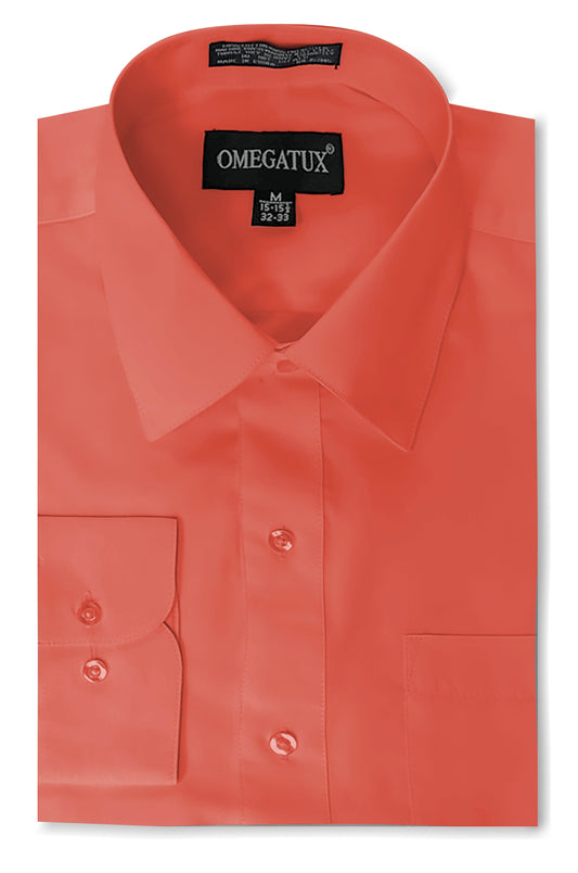 Coral Long Sleeve Cotton Blend Dress Shirts with Convertible Cuffs