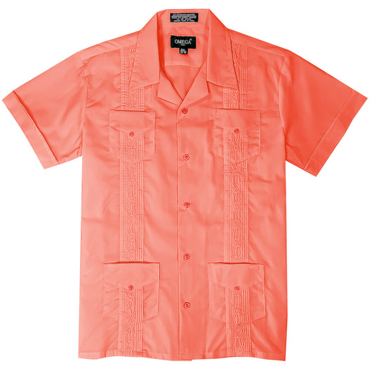 Kids Boys Coral Guayabera Short Sleeve Cuban Shirt Wedding Beach Baptism-Juniors