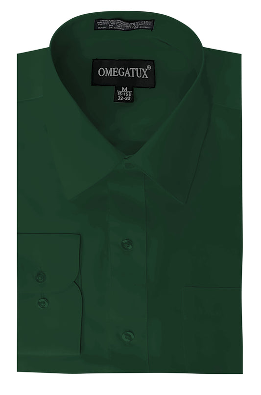 Emerald Green Long Sleeve Cotton Blend Dress Shirts with Convertible Cuffs