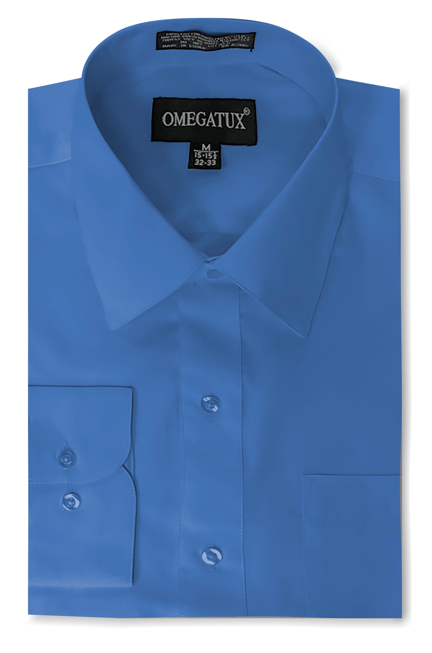 French Blue Long Sleeve Cotton Blend Dress Shirts with Convertible Cuffs