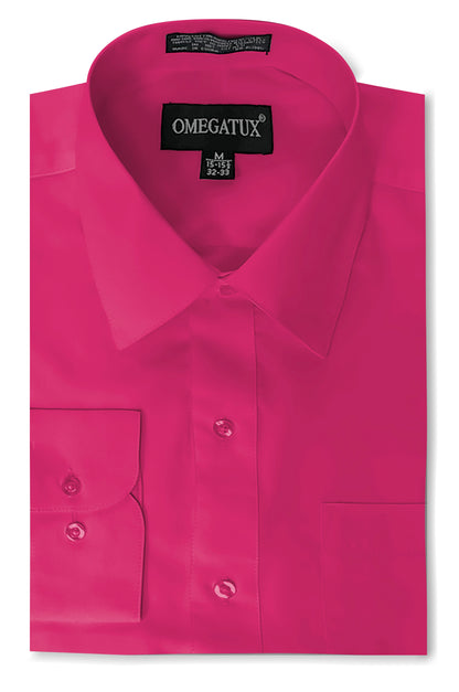 Fuchsia Long Sleeve Cotton Blend Dress Shirts with Convertible Cuffs