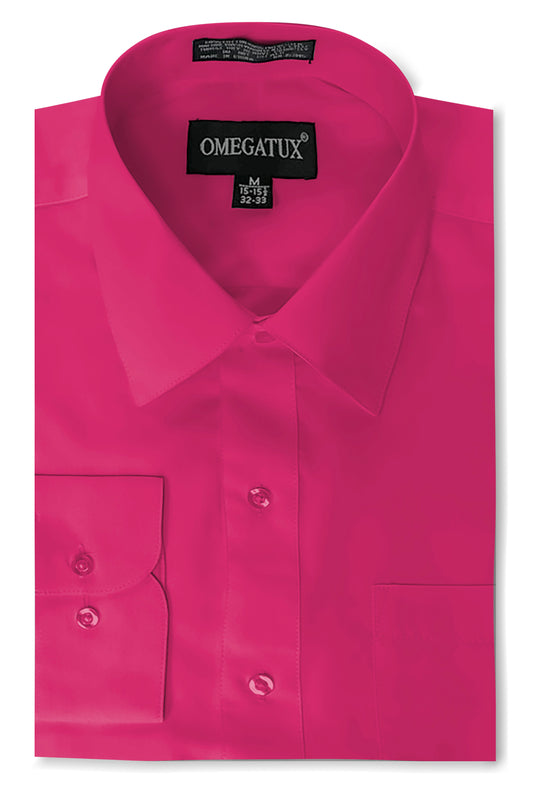 Fuchsia Long Sleeve Cotton Blend Dress Shirts with Convertible Cuffs