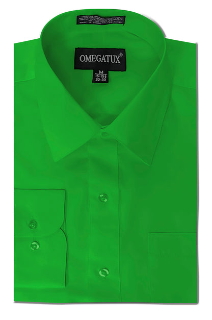 Classic Green Long Sleeve Cotton Blend Dress Shirts with Convertible Cuffs