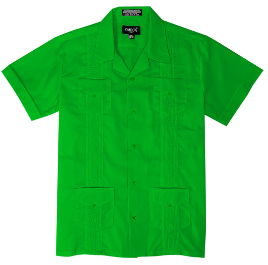 Kids Boys Green Guayabera Short Sleeve Cuban Shirt Wedding Beach Baptism-Juniors