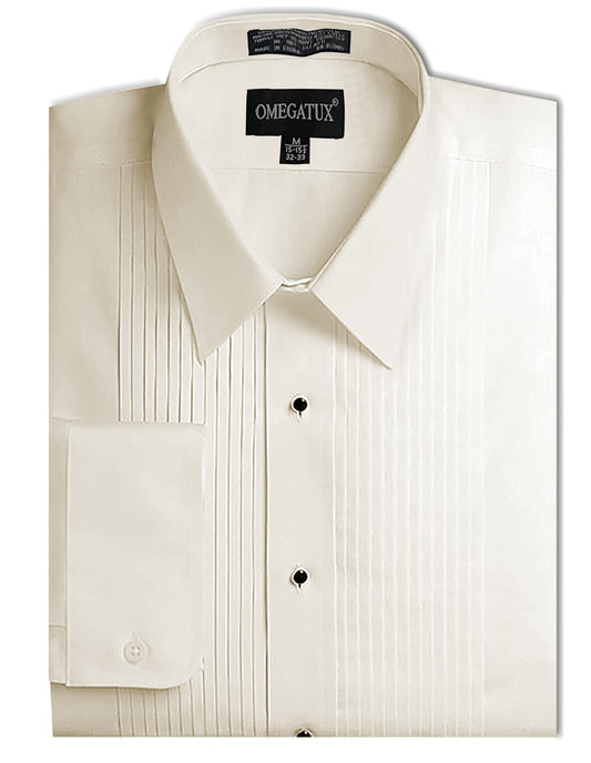 Men's Formal Laydown Collar Ivory Tuxedo Shirt, 1/4" Pleat