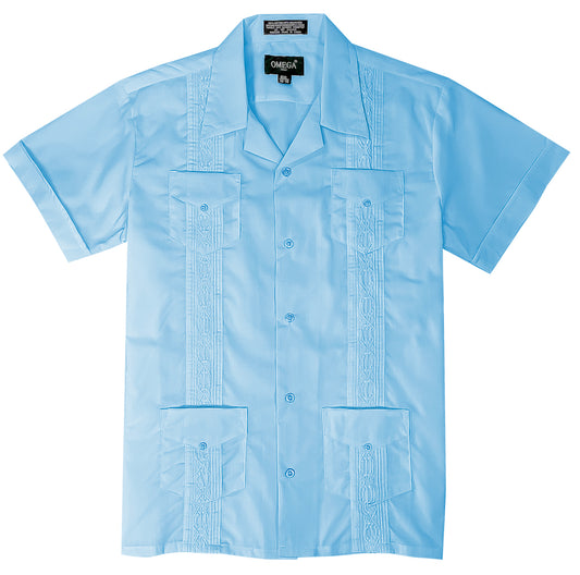 Kids Boys Lt Blue Guayabera Short Sleeve Cuban Shirt Wedding Beach Baptism-Juniors