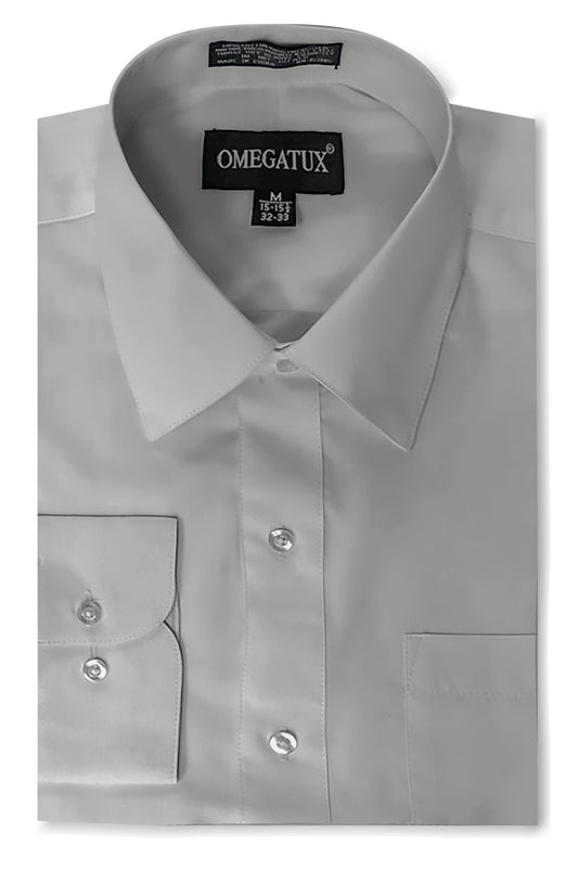 Lt Grey Long Sleeve Cotton Blend Dress Shirts with Convertible Cuffs