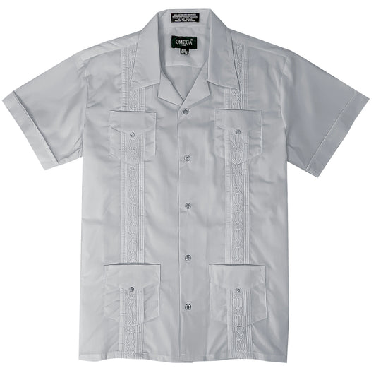 Kids Boys Lt Grey Guayabera Short Sleeve Cuban Shirt Wedding Beach Baptism-Juniors