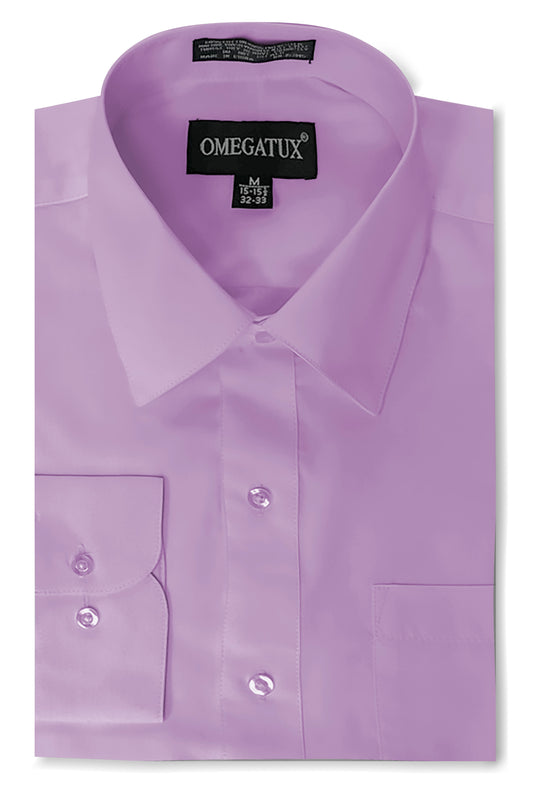 Lilac Long Sleeve Cotton Blend Dress Shirts with Convertible Cuffs