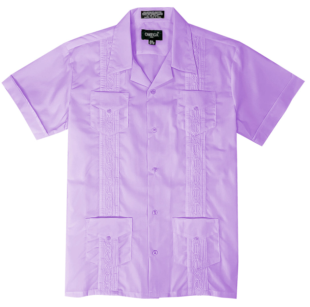 Kids Boys Lilac Guayabera Short Sleeve Cuban Shirt Wedding Beach Baptism-Juniors