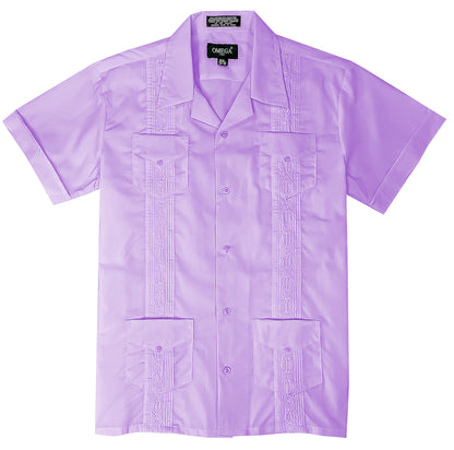 Kids Boys Lilac Guayabera Short Sleeve Cuban Shirt Wedding Beach Baptism-Juniors