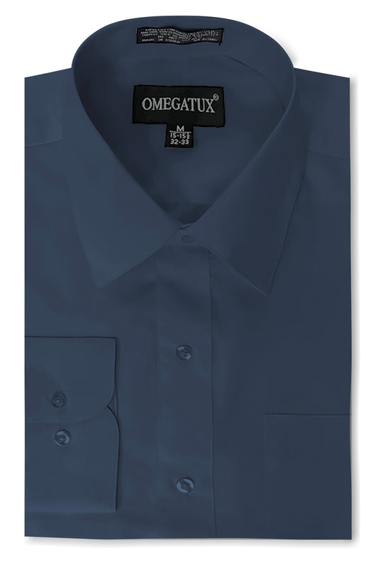 Navy Charcoal Long Sleeve Cotton Blend Dress Shirts with Convertible Cuffs