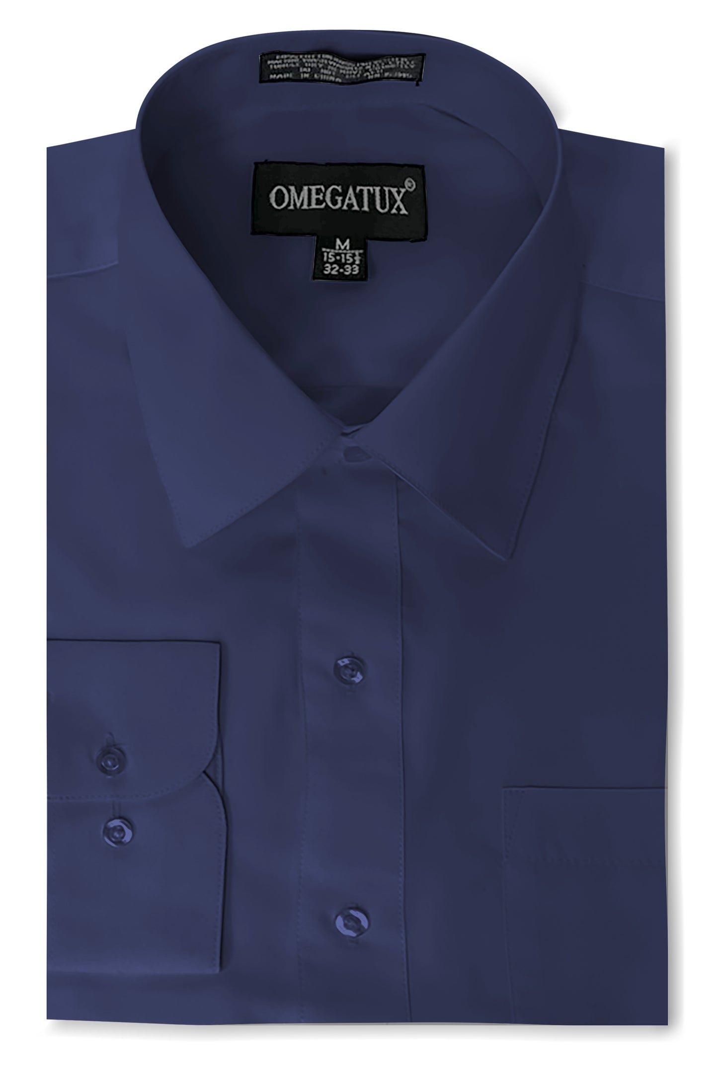 Navy Long Sleeve Cotton Blend Dress Shirts with Convertible Cuffs