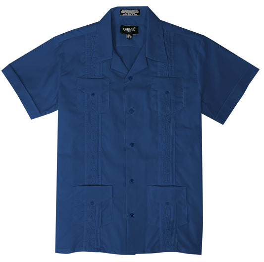 Kids Boys Navy Guayabera Short Sleeve Cuban Shirt Wedding Beach Baptism-Juniors