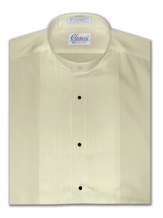 Men's Banded Collar(Mandarin Collar) Ivory Dress Shirt, 1/2" Pleat